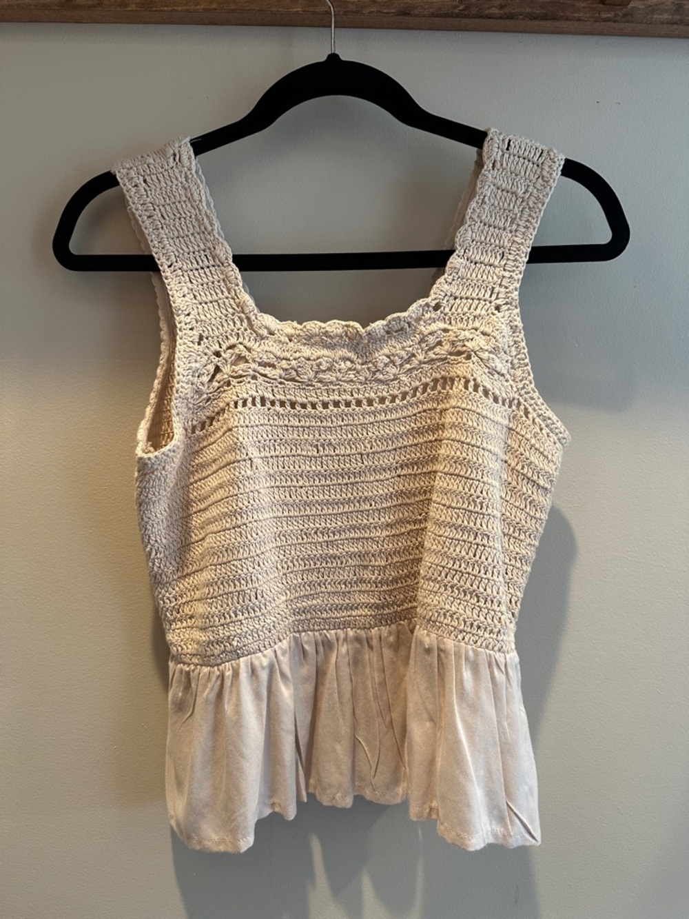 Japna Cream Crochet Peplum Tank Top